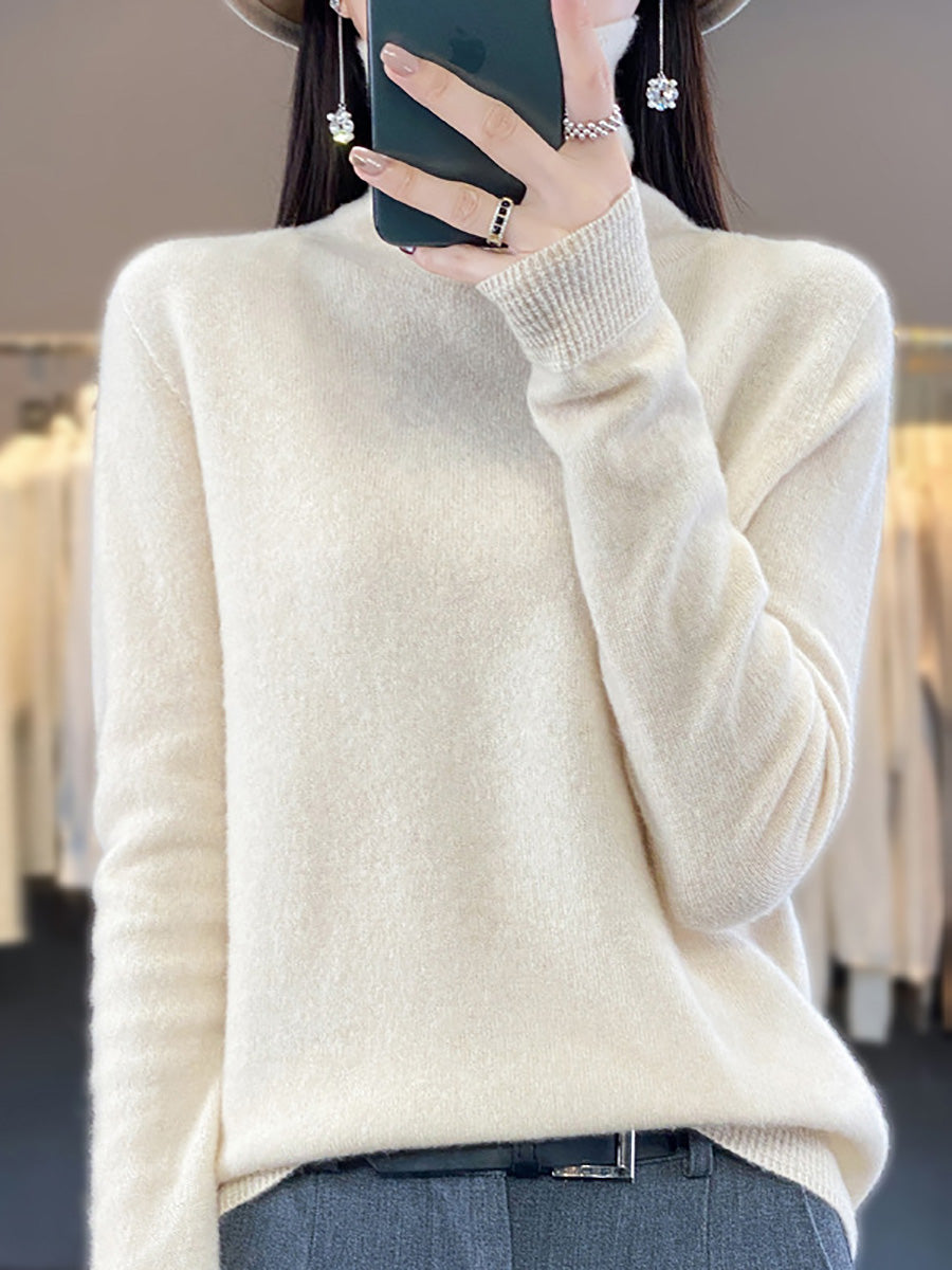 Women Autumn Turtleneck 100%Wool Soft Solid Sweater BA1037