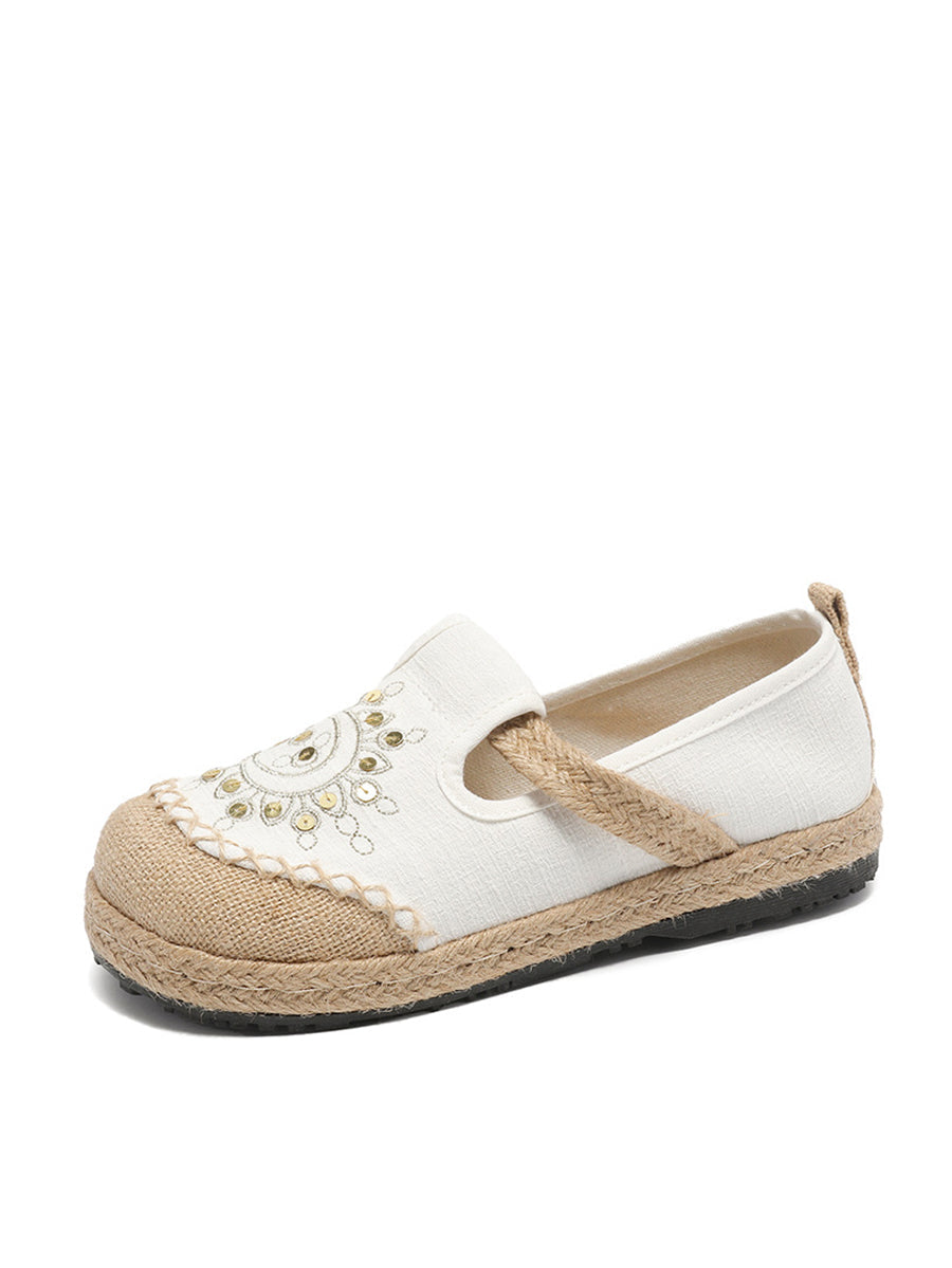 Women Vintage Summer Moon Embroidery Cloth Shoes WE1037