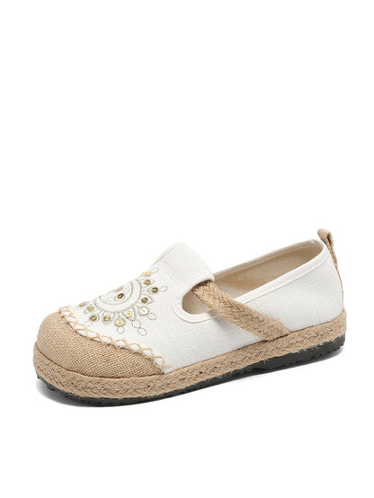 Chaussures d'été vintage en tissu brodé de lune pour femmes WE1037