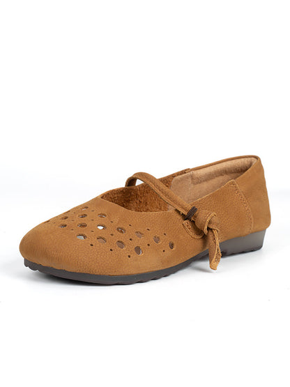 Chaussures vintage en cuir souple découpées et solides pour femmes XX1053