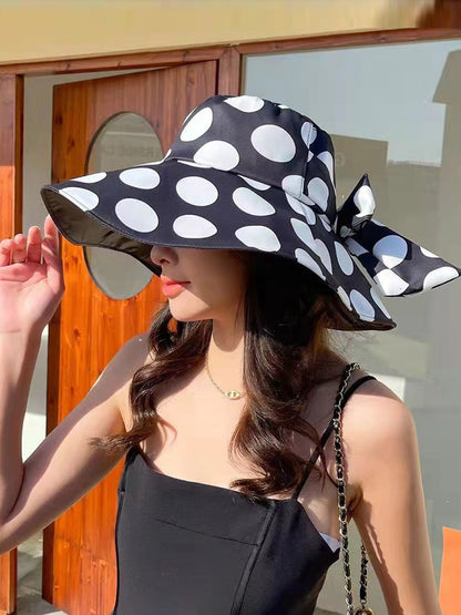 Chapeau de soleil décontracté d'été à pois pour femmes avec nœud papillon FG1016