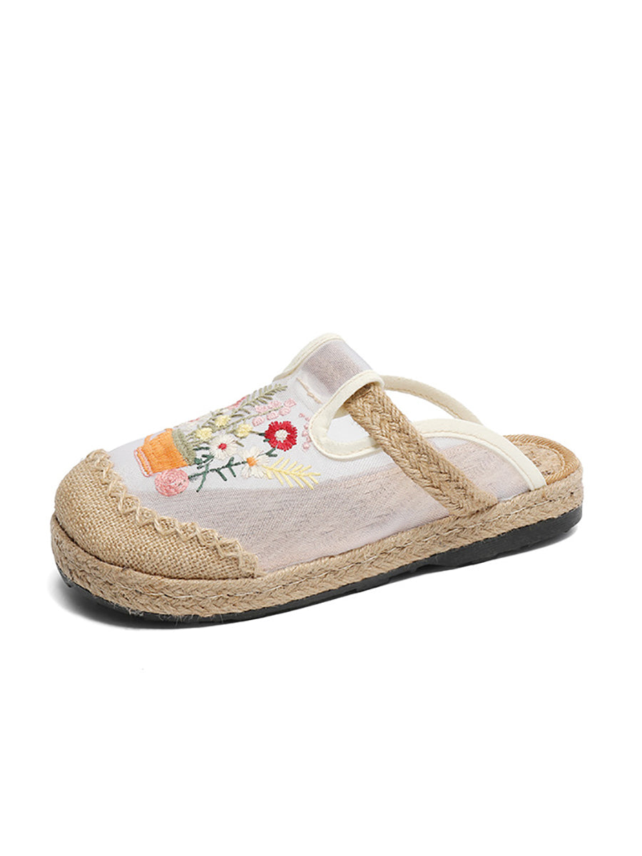 Women Summer Flower Embroidery Linen Spliced Shoes TY1030