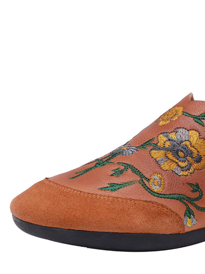 Women Ethnic Autumn Embroidery Leather Low Heel Shoes AI1020