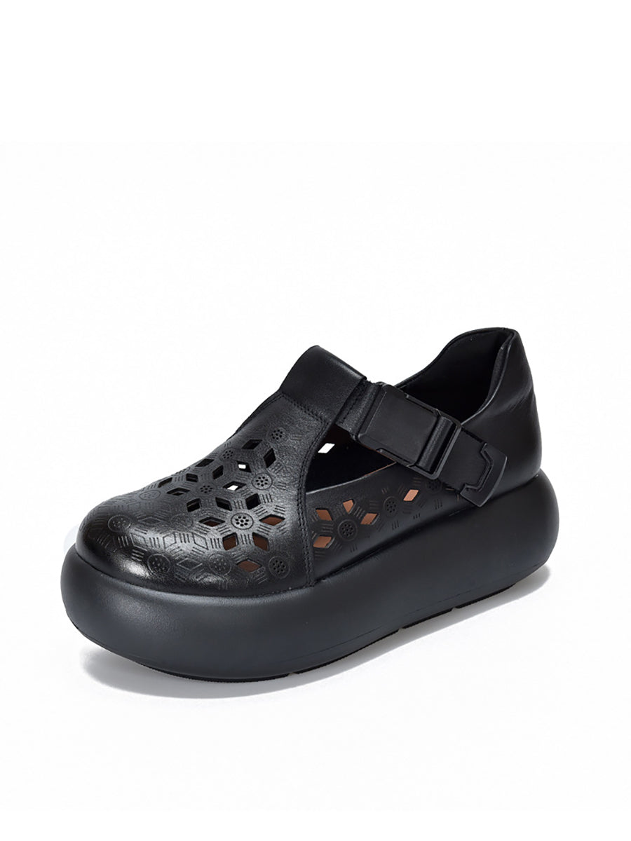 Out Hollow Casual Leder Frauen Echte Schuhe Sommer Plattform