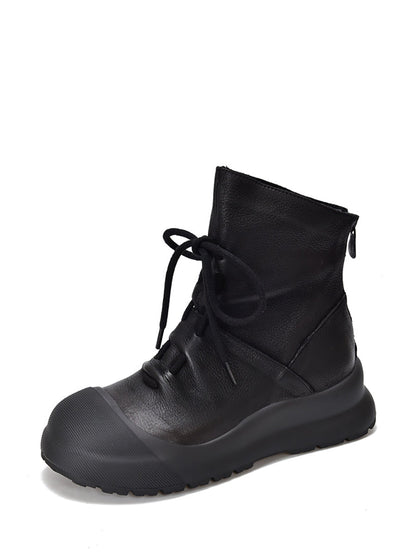 Bottes Martin mi-talons en cuir véritable pour femmes QN022