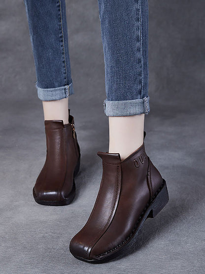 Bottes mi-talons en cuir véritable pour femme, automne AH1050