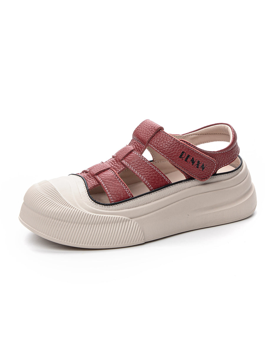 Damen Sommer Sandalen aus massivem Leder mit Plateausohle UI1019