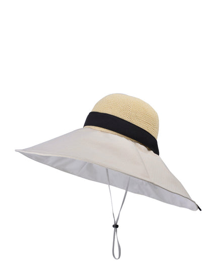 Chapeau d'été à large bord pour femme, résistant au soleil, colorblock, WE1002 