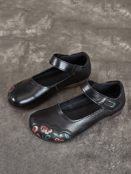 Chaussures d'été en cuir à imprimé floral ethnique pour femmes XX1052