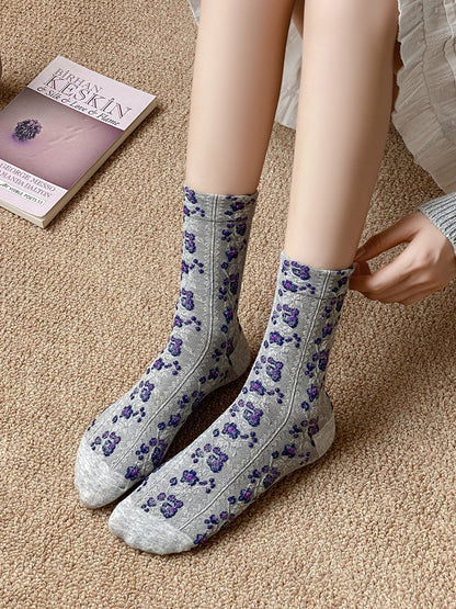 Lot de 5 paires de chaussettes en coton jacquard floral pour femme AK1035