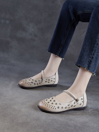 Echte Schuhe Frauen Sommer Aushöhlen Ferse Niedrigen Leder