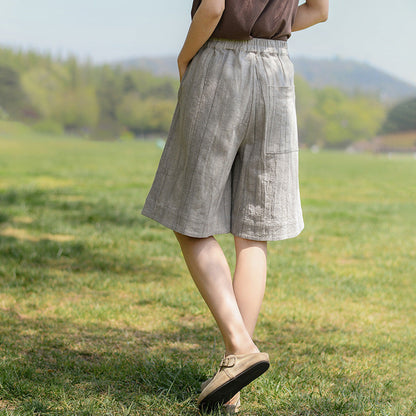 Short d'été en coton ramie pour femme, style rétro, vintage, II1026