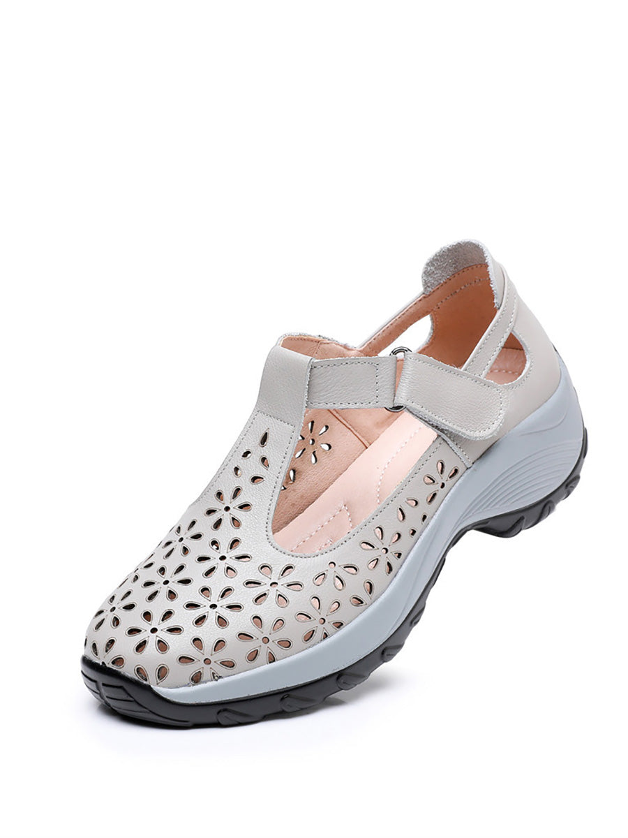 Women Summer Solid Leather Cutout Platform Shoes PA1025