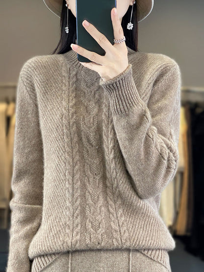 Damen Herbst Halb Rollkragen Wolle Warm Twist Strickpullover AV1009