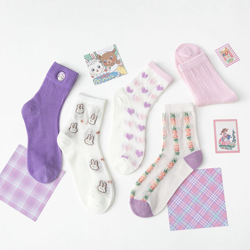 5 Paar Damen Sommersocken im japanischen Stil mit süßem Aufdruck CC033