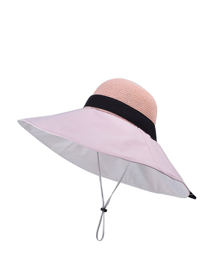 Chapeau d'été à large bord pour femme, résistant au soleil, colorblock, WE1002 