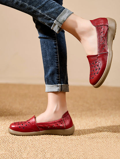 Chaussures mi-hautes en cuir à fleurs pour femmes, talon souple, été