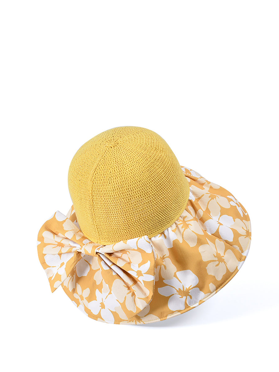 Women Summer Flower Spliced Bowknot Sunproof Hat AA1028