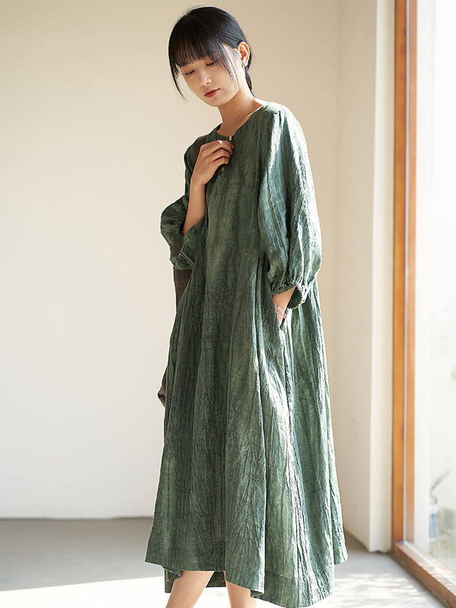 Women Summer Vintage Solid Loose Linen Dress ZZ1037