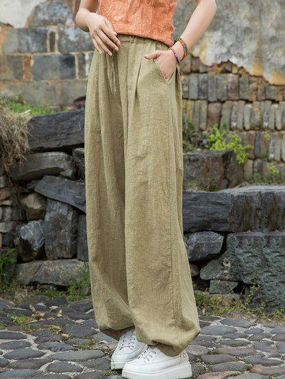 Pantalon d'été droit en ramie pure pour femme, couleur usée 