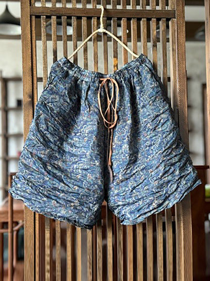 Short ample en ramie à fleurs vintage pour femme, été, AH595