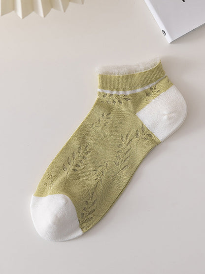 Lot de 5 paires de chaussettes fines à découpes pour femme, style artistique, été, II1032