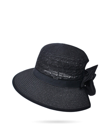 Chapeau de soleil décontracté en paille tissée avec nœud papillon pour femme CC038 