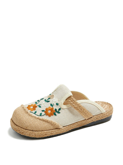 Chaussons d'été brodés de fleurs ethniques pour femmes CC050