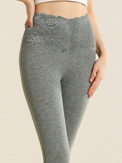 Leggings d'hiver chauds en cachemire et dentelle taille haute pour femmes QM010