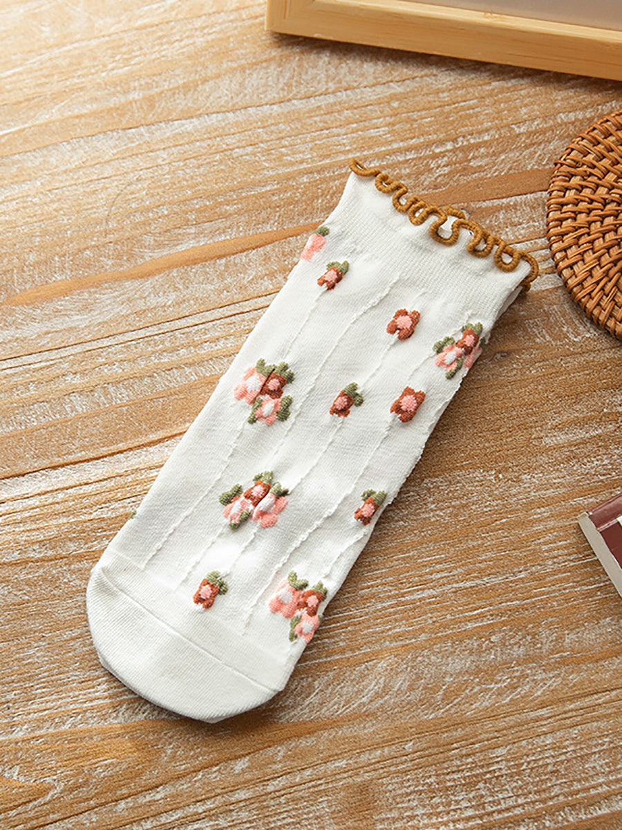 5 Paar Damen Sommersocken mit Blumen-Jacquardmuster OO1032