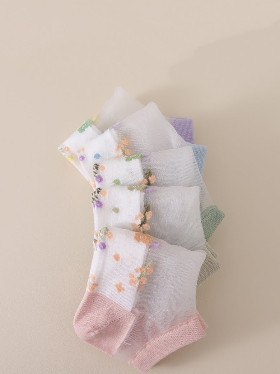 5 Paar dünne Damen-Sommersocken aus Jacquard OO1033