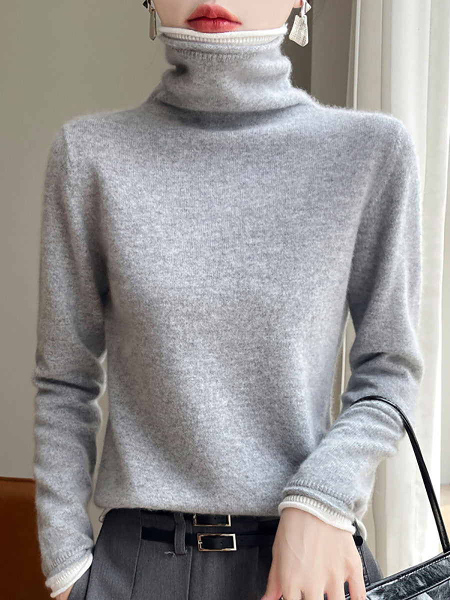 Women Autumn Turtleneck Colorblock Wool Sweater BA1010