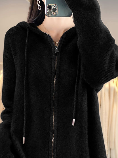 Cardigan à capuche décontracté 100 % laine pour femme, automne BA1059 