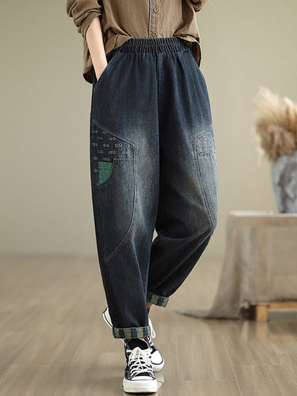 Pantalon sarouel ample en denim pour femme, coupe décontractée, épissé, automne, AT1064