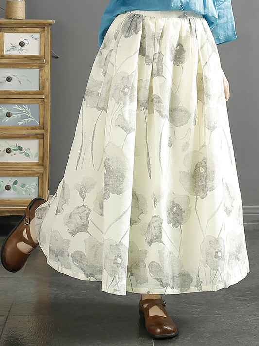 Women Summer Ink-print Shirred Loose Skirt KL1027