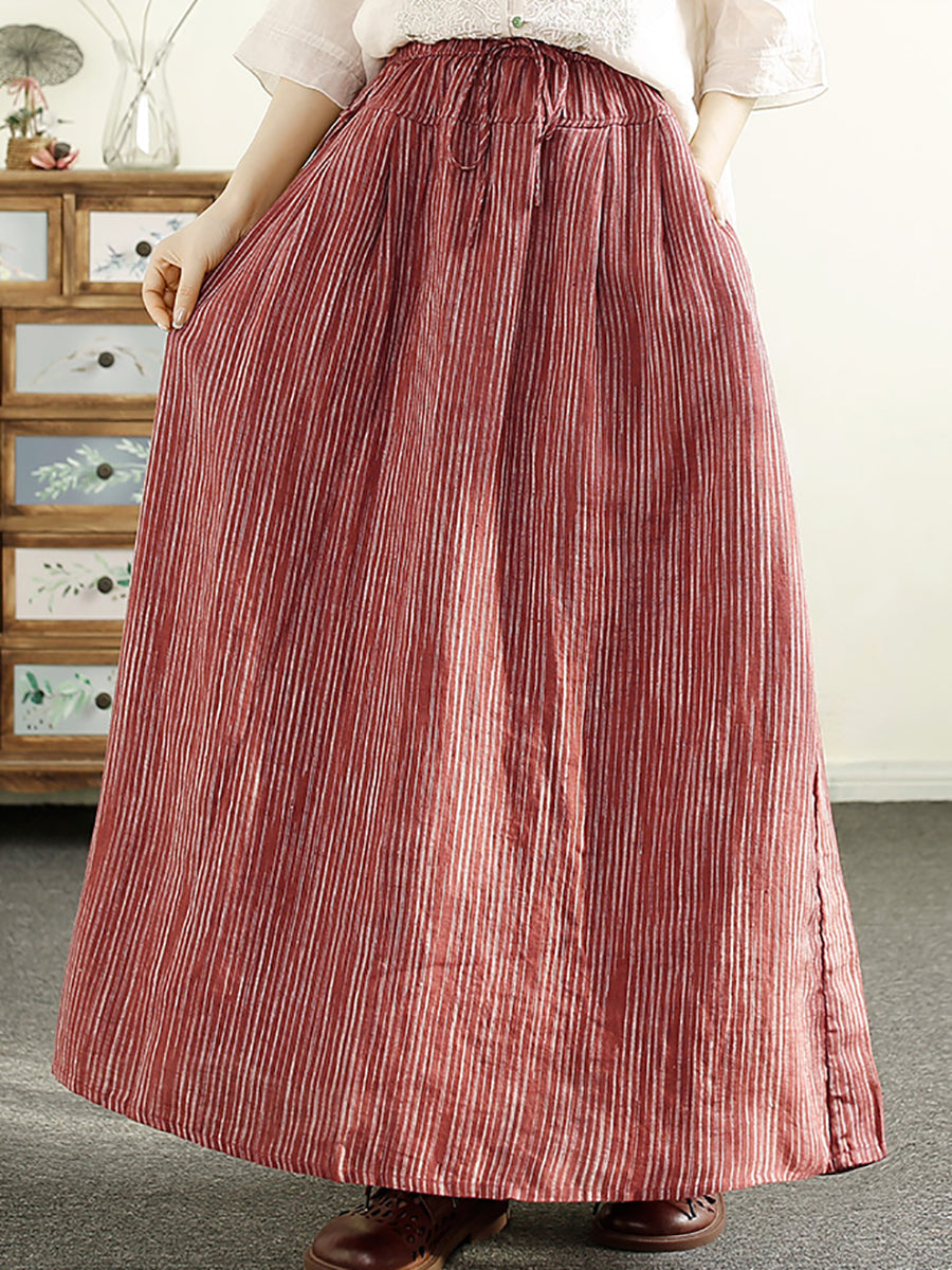 Women Summer Stripe Loose Cotton Drawstring Skirt OP1052