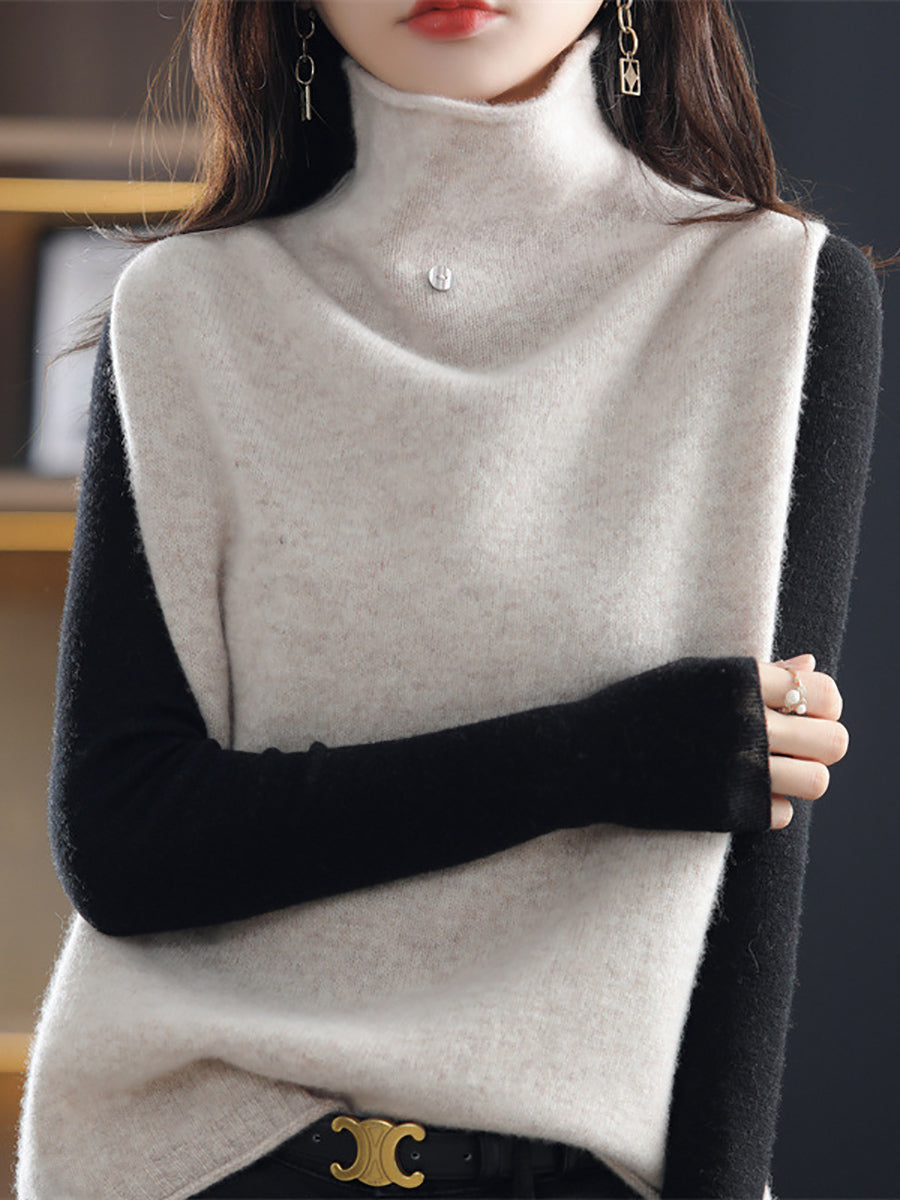 Women Casual Wool Turtleneck Soft Knit Vest QU025