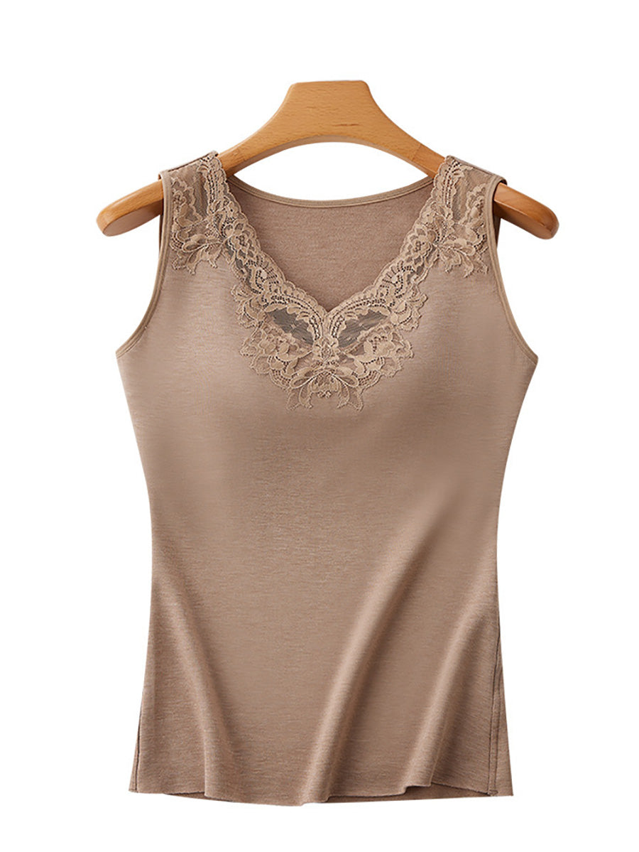 Women Winter Seamless Lace Solid Warm With Bra Pad Base BA1056