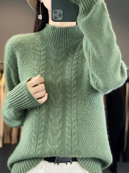 Damen Herbst Halb Rollkragen Wolle Warm Twist Strickpullover AV1009