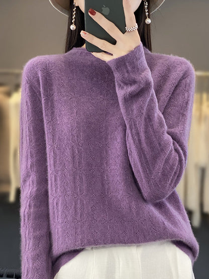 Pull col roulé décontracté pour femme en tricot 100 % laine QU028