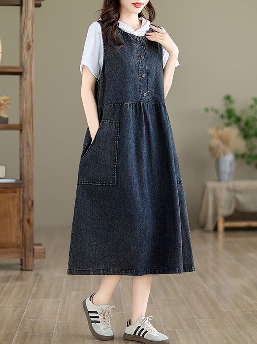 Damen Casual Sommer Feste Denim Weste Kleid BN1012