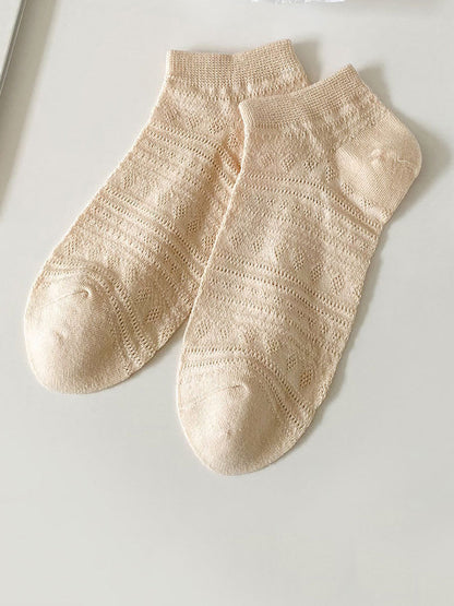 Lot de 5 paires de chaussettes courtes en coton jacquard artistique d'été pour femmes CX018