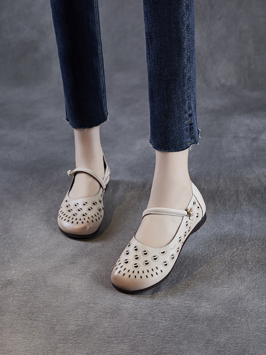 Echte Schuhe Frauen Sommer Aushöhlen Ferse Niedrigen Leder