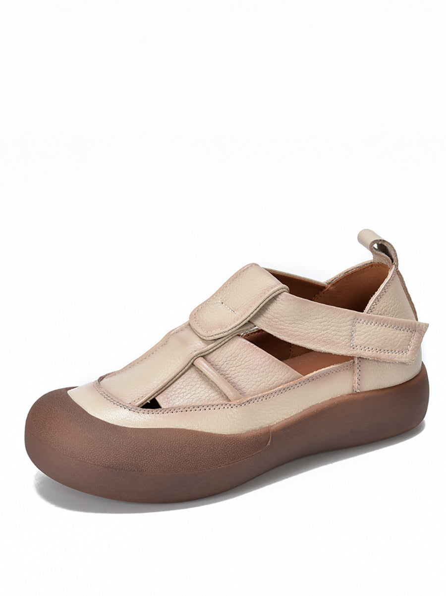 Damen Vintage Sommer Massiv Leder Flache Schuhe AA1049