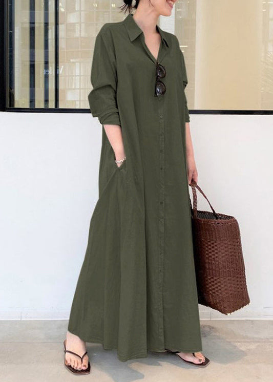 Armee Robe Grün Kleider Übergroßen Vintage Baumwolle Frühling 