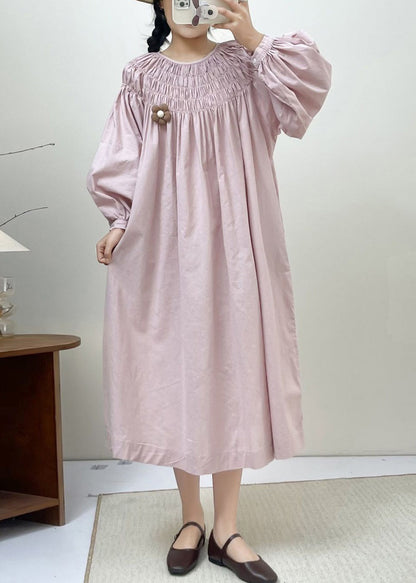 Robe ample en coton rose avec poches froissées, printemps NN034 