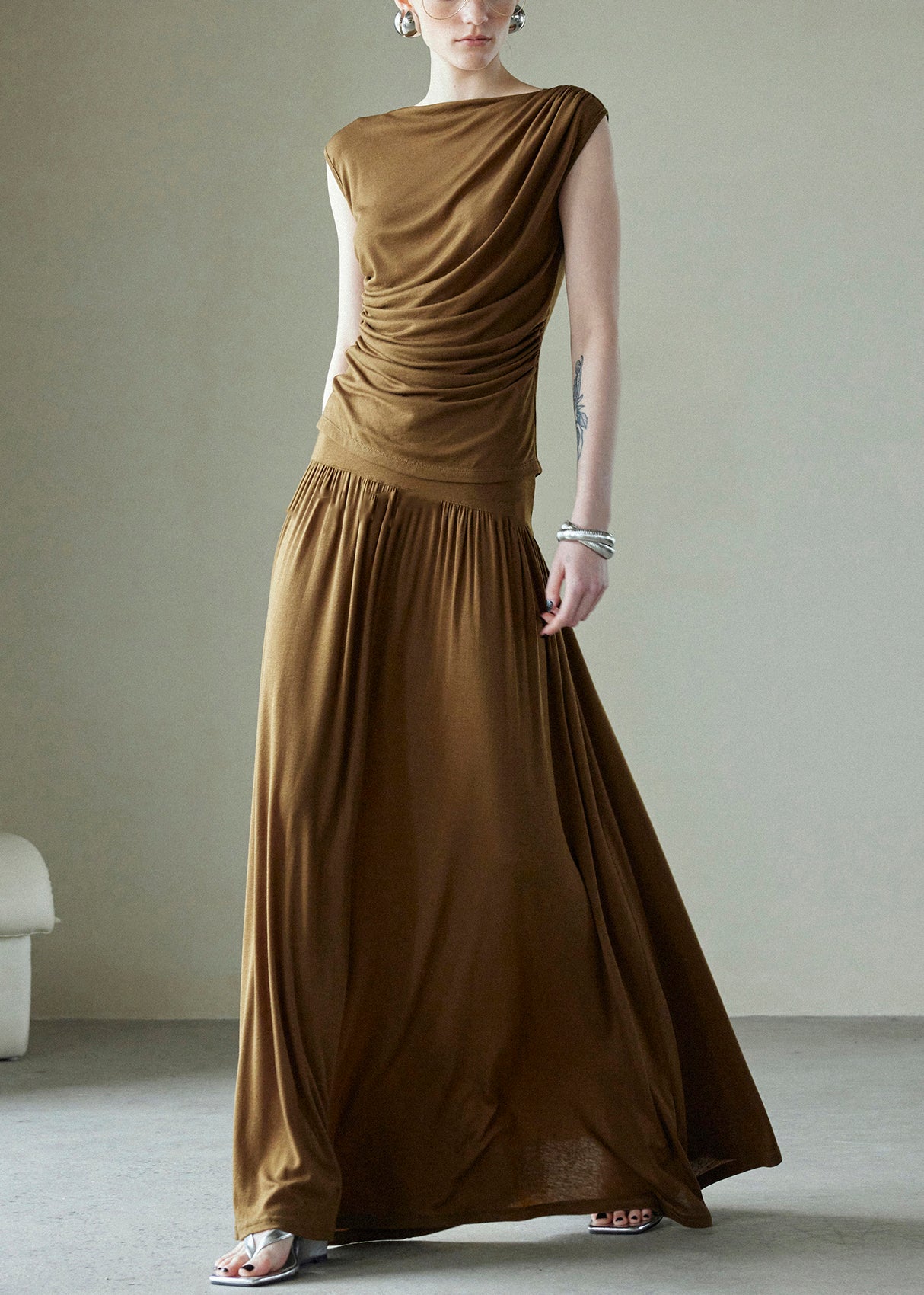 Stücke Wrinkled Brown Set Original Baumwolle Zwei Design Einfache 