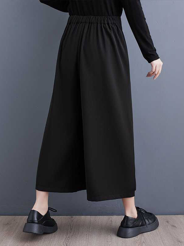 Stylish Black Elasticity High Waisted Asymmetric Tied Patchwork Pleated Ninth Pants WS015