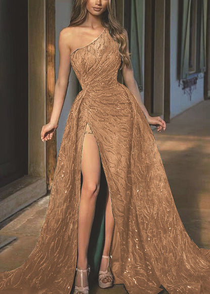Offenes Kleid One Chic Ärmellos Schulter Grün Seite Party 