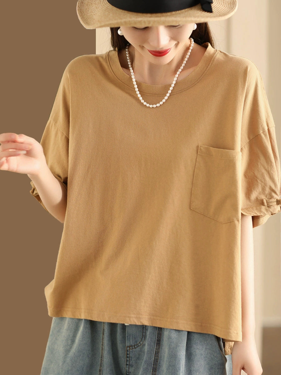 Women Summer Casual Solid Loose Cotton Shirt TY1004